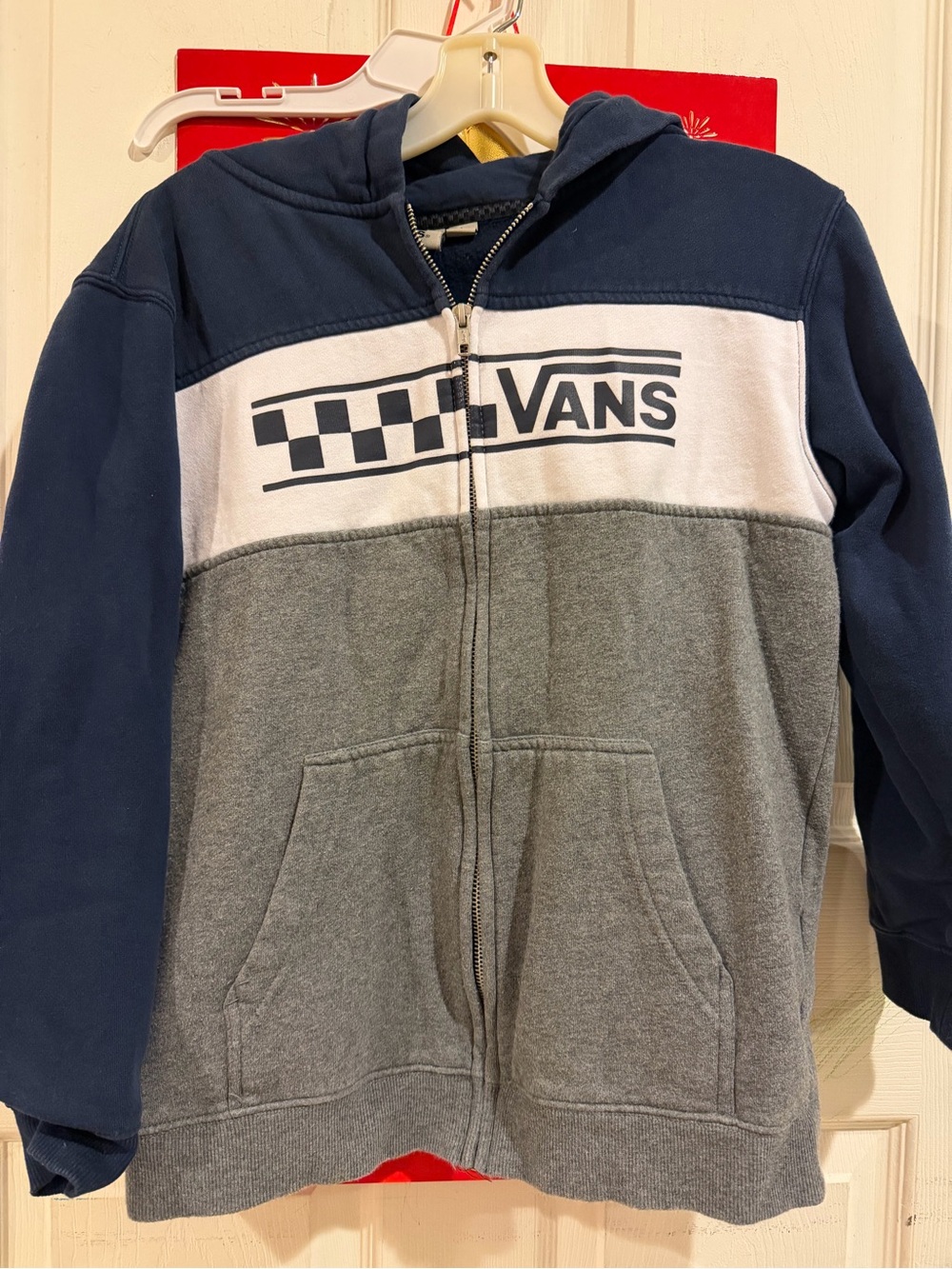 Vans Boys' Navy White Gray Checker Zip Hoodie